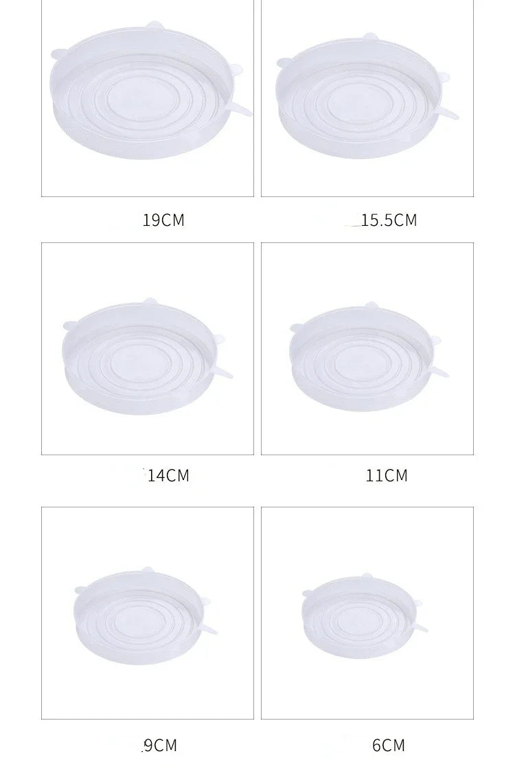 Conjunto de 6 Tampas de silicone para alimentos - Reutilizável, Redonda