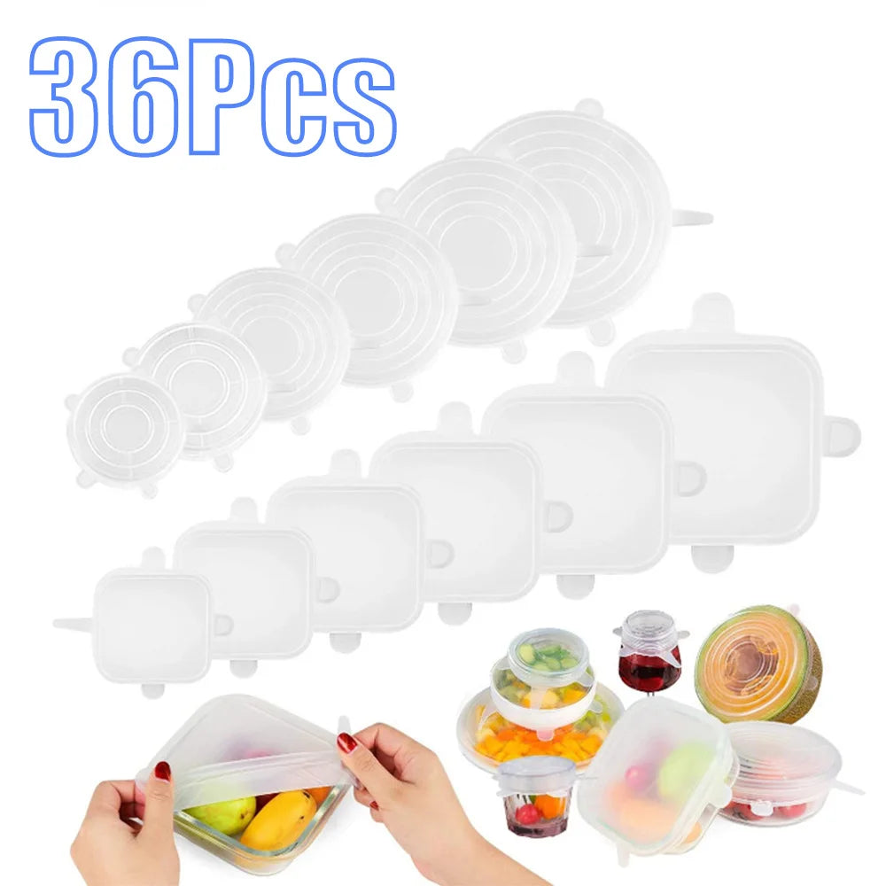 Capa de silicone para preservação de alimentos, 6 a 36 peças, selável e extensível