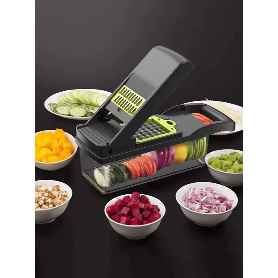 Cortador Fatiador Ralador Multiuso Cozinha Slicer Aço Inox Legumes Verduras Frutas Alimentos，Com cesto de drenagem e recipiente